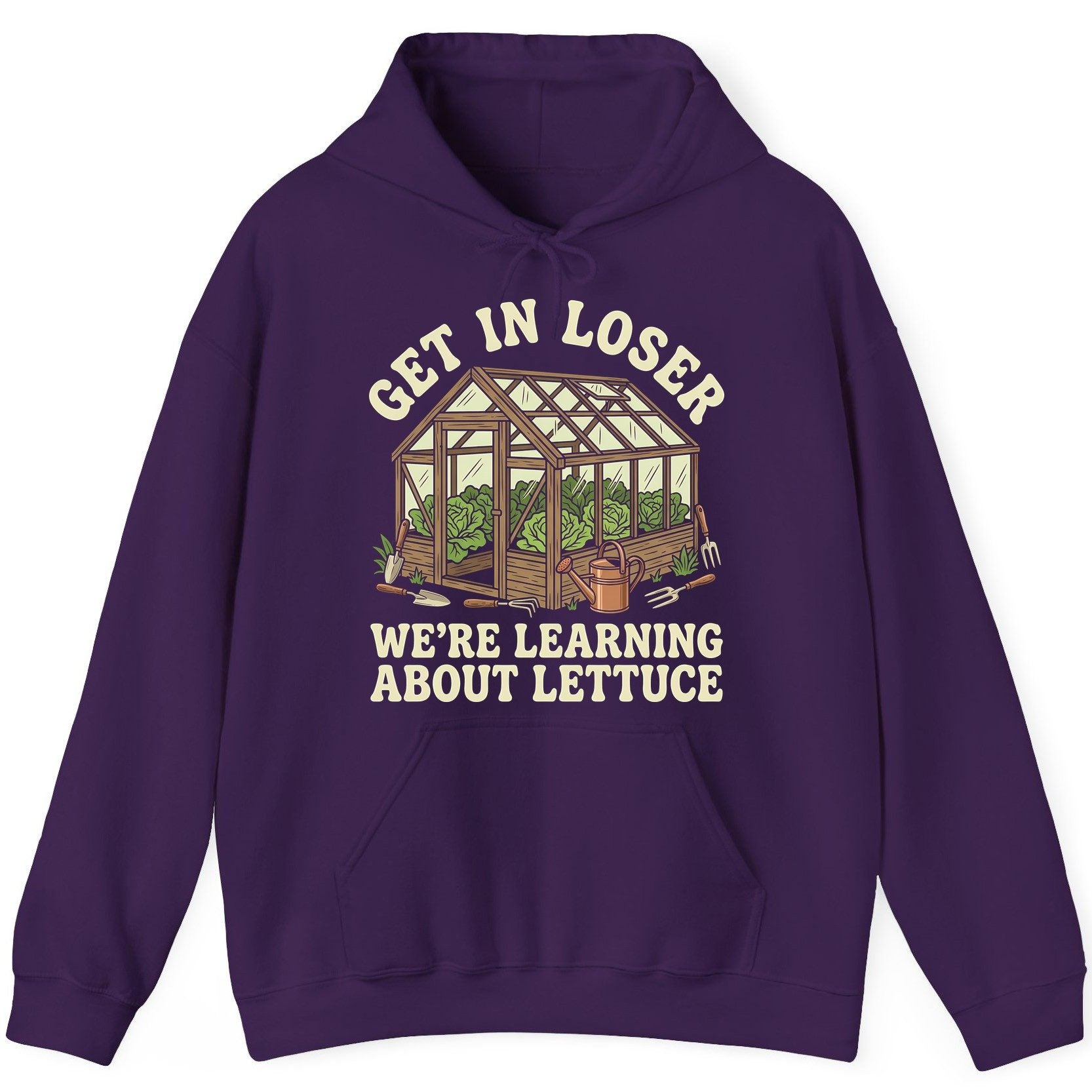 GET IN LOSER WE'RE Learning ABOUT Lettuce Funny Gardening Hoodie - product mockup - Purple