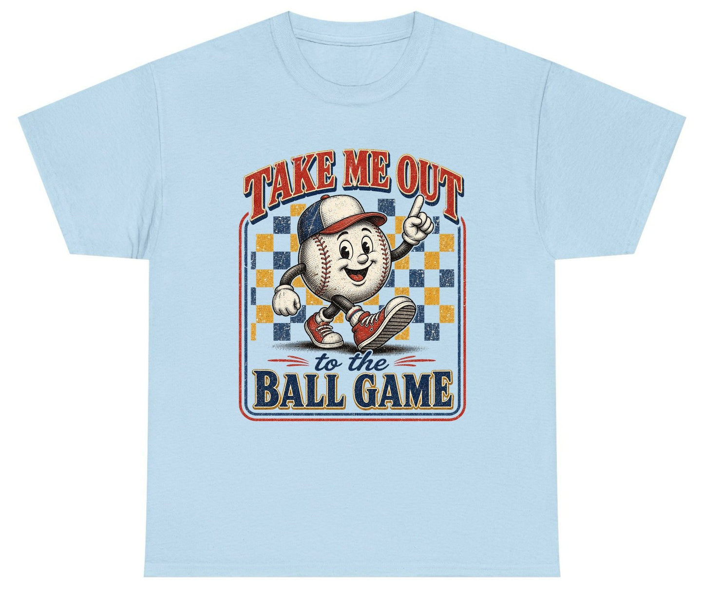 Take Me Out to the Ball Game Retro Baseball Youth T-Shirt - product mockup - Light Blue