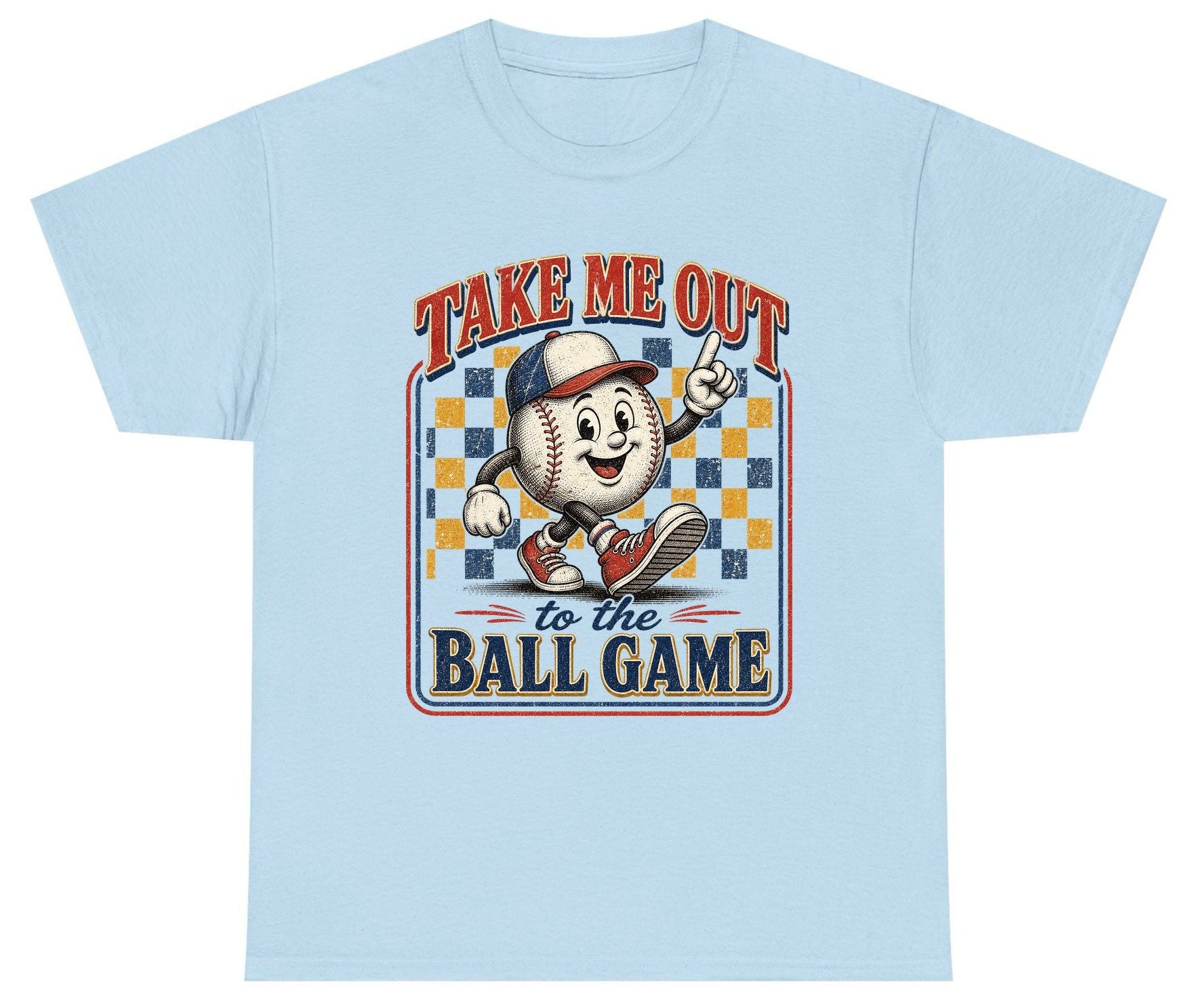 Take Me Out to the Ball Game Retro Baseball Youth T-Shirt - product mockup - Light Blue
