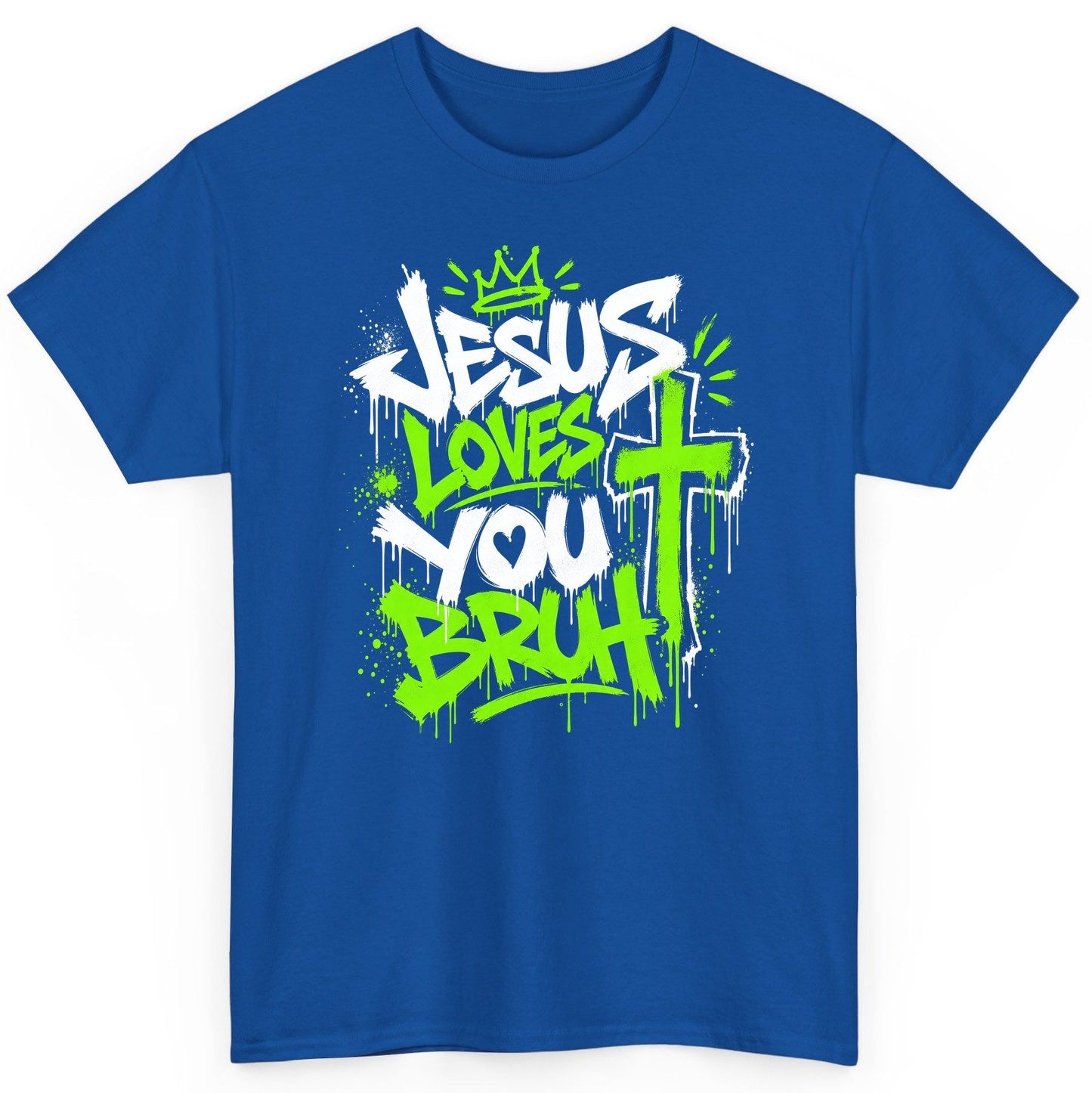 Jesus Loves You Bruh Christian T-Shirt - product mockup - Royal