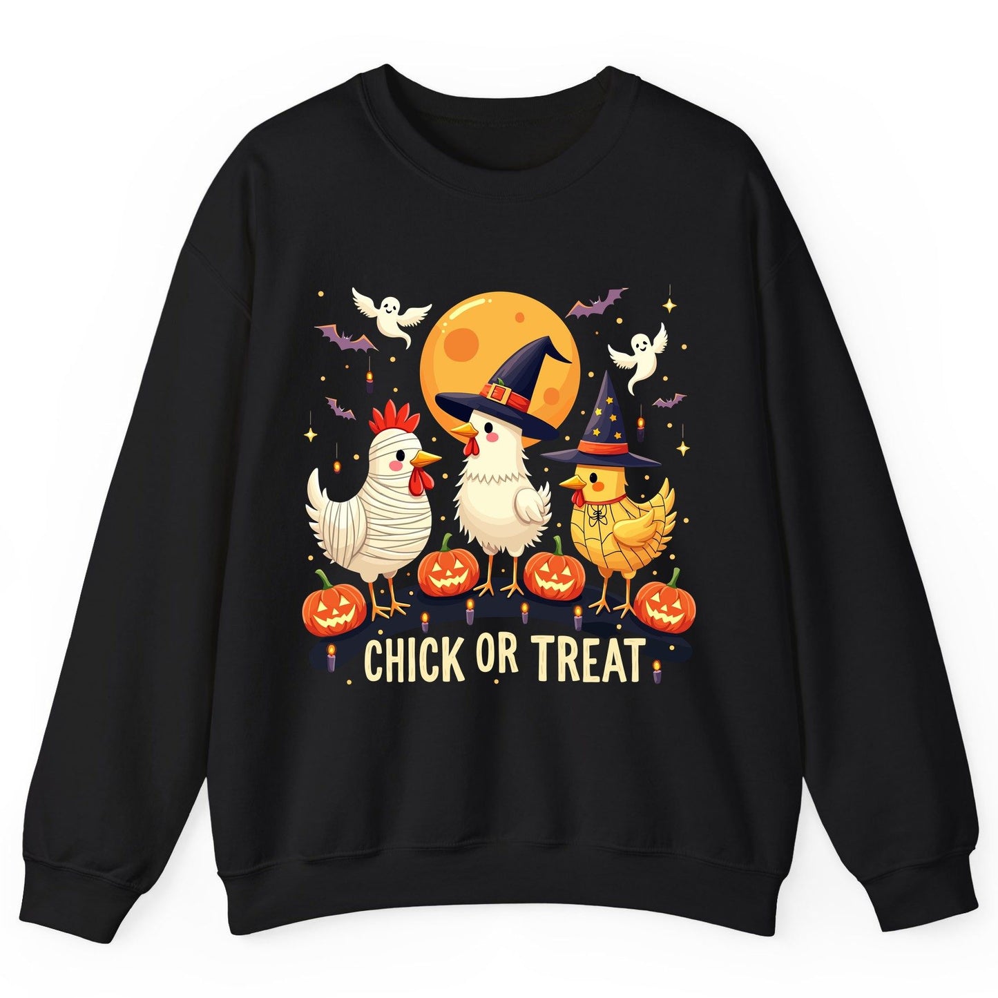 Chick or Treat Halloween chickens Sweatshirt Black product mockup
