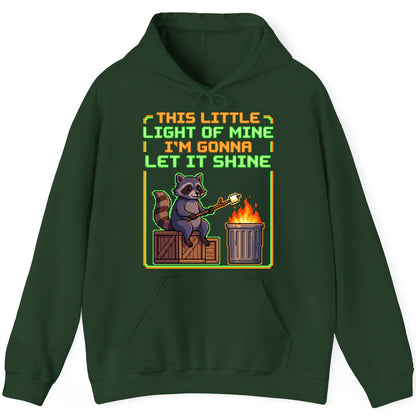 THIS LITTLE LIGHT OF MINE I'M GONNA LET IT SHINE Raccoon Hoodie Forest Green product mockup