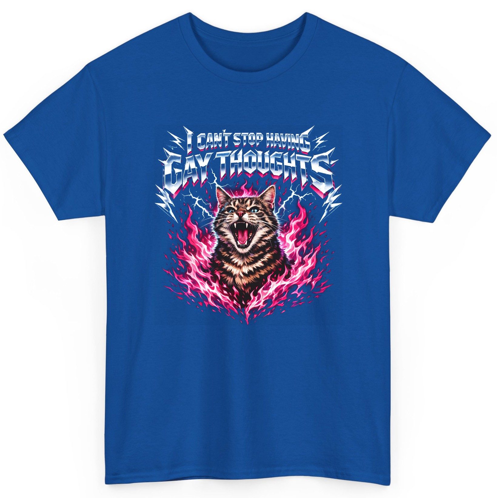 I Can't Stop Having Gay Thoughts cat T-Shirt Royal product mockup