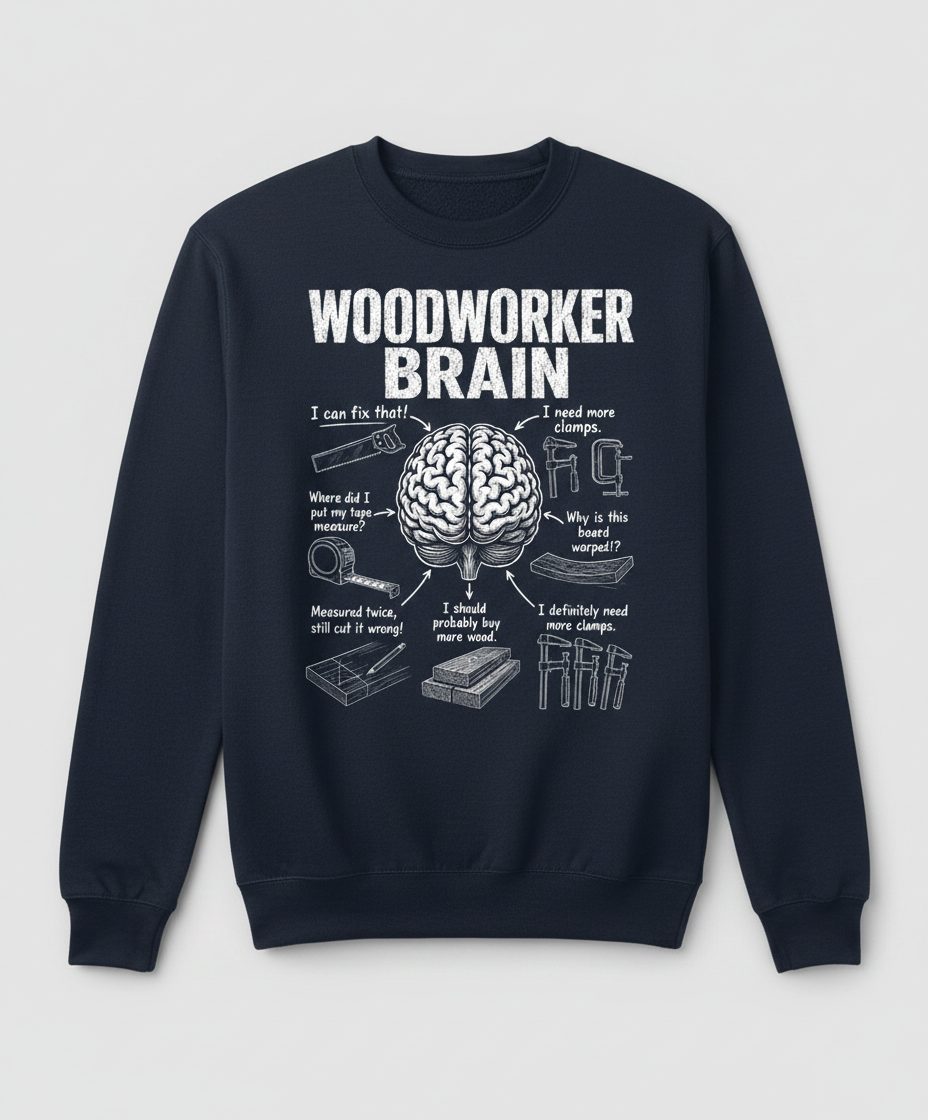 Woodworker Brain Funny Woodworking Sweatshirt - product mockup - Navy