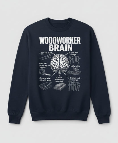 Woodworker Brain Funny Woodworking Sweatshirt - product mockup - Navy