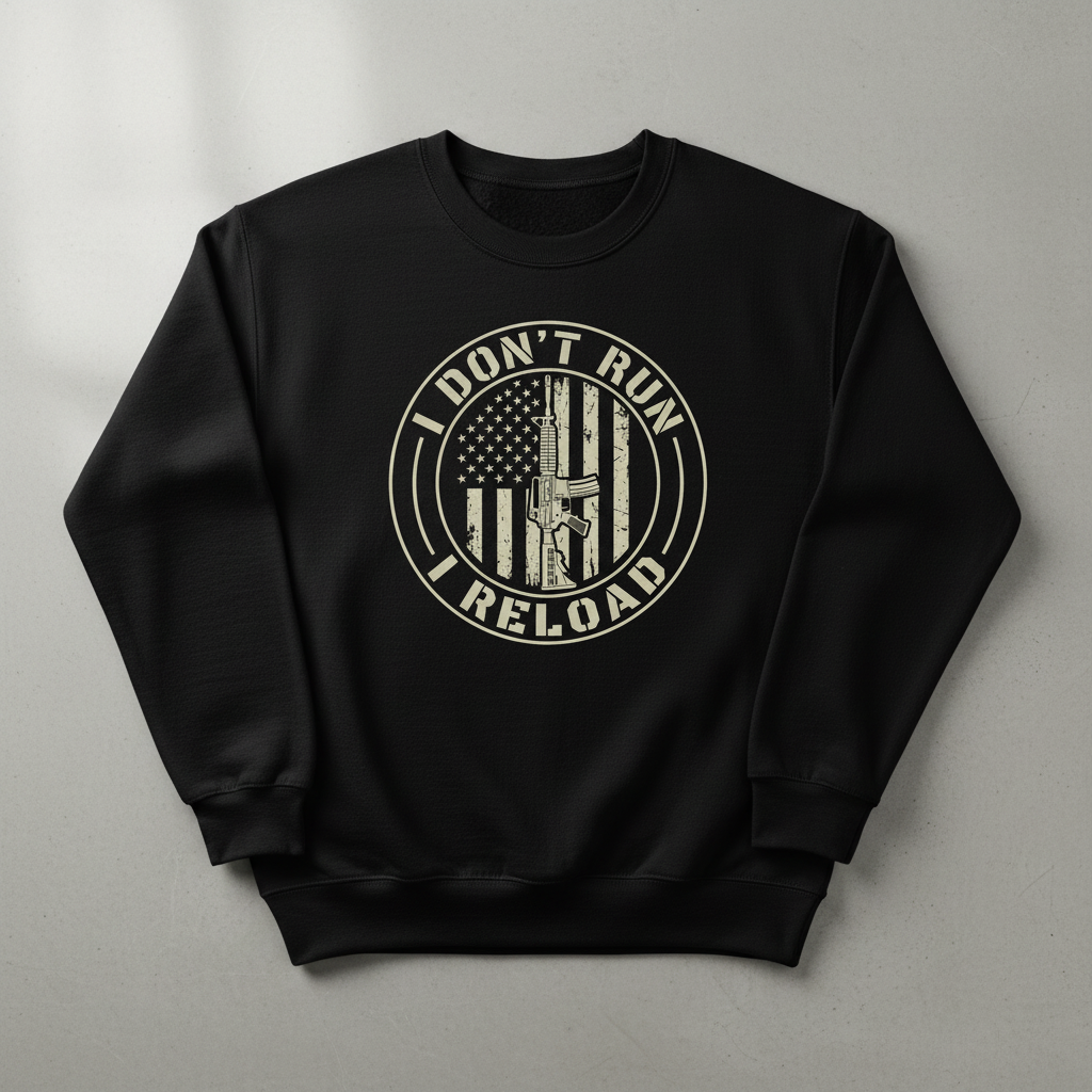 I Don't Run I Reload Patriotic Gun Rights Design Sweatshirt - Black