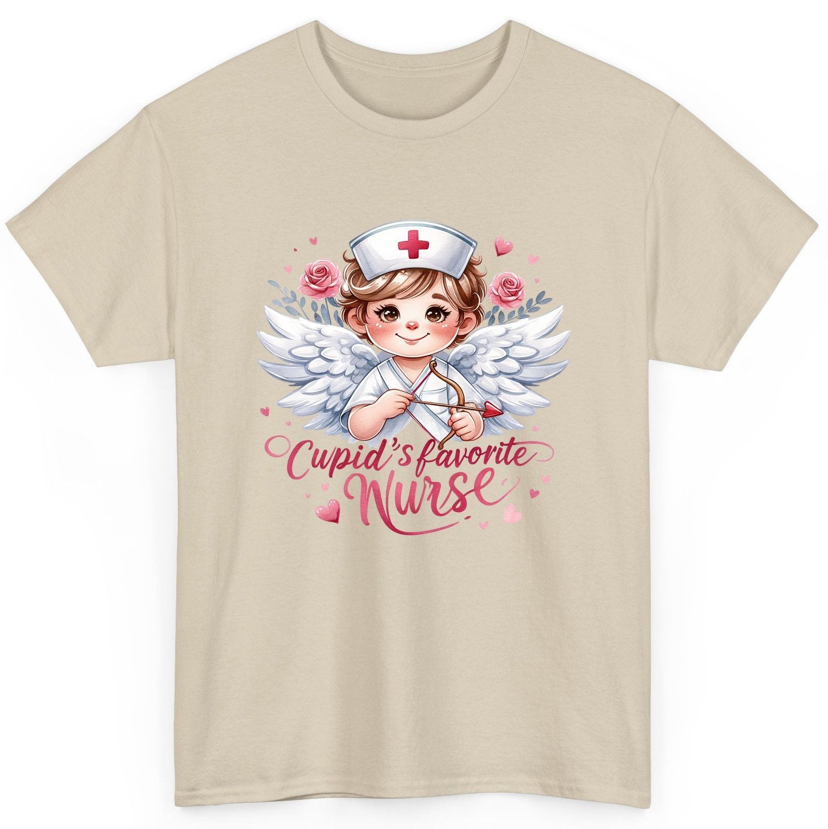 Cupid's Favorite Nurse cupid nurse T-Shirt Sand product mockup