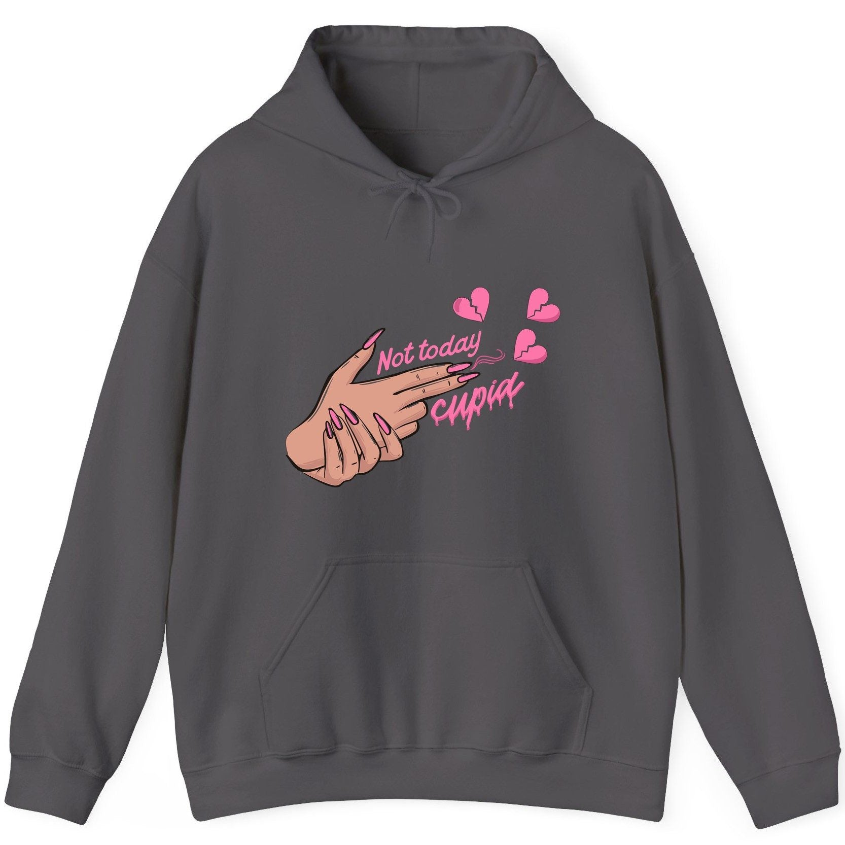 Not Today Cupid anti-Valentine's Day Hoodie Charcoal product mockup