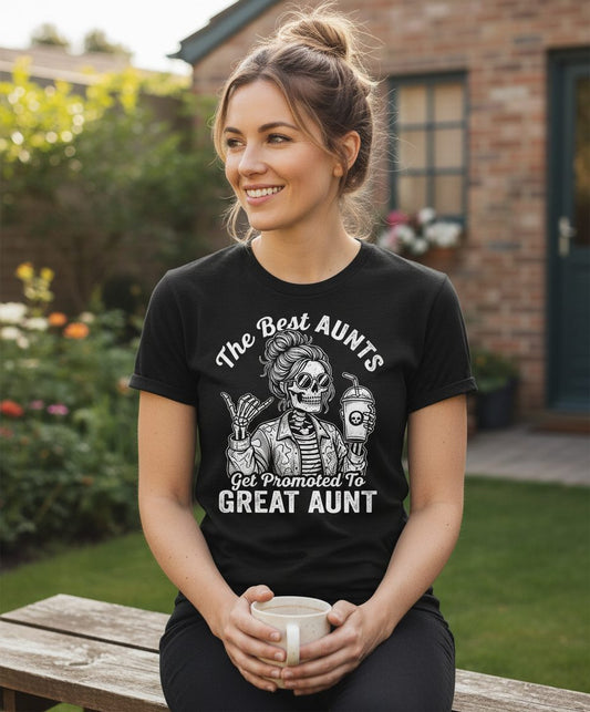 The Best Aunts Get Promoted to GREAT AUNT Funny Announcement T-Shirt - lifestyle model mockup - Black