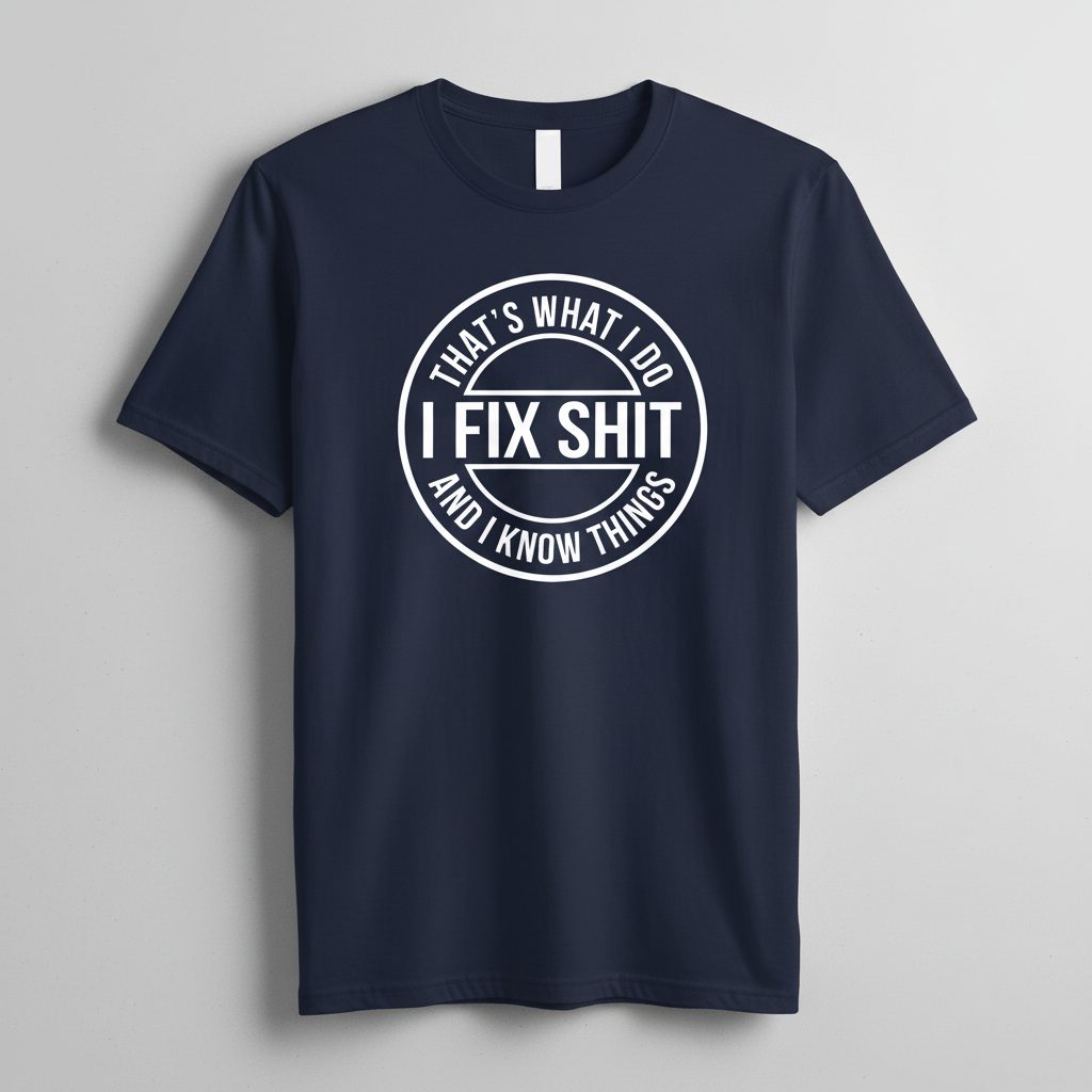 That's What I Do I Fix Shit and I Know Things Funny Handyman T-Shirt - product mockup - Navy