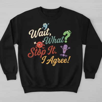 Wait What Stop It I Agree Funny Punctuation Humor Sweatshirt - Black