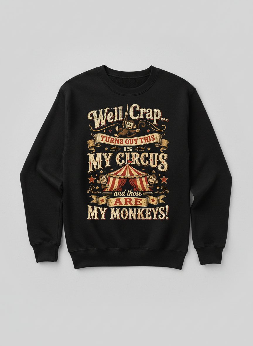 Turns Out This Is MY CIRCUS and Those Are MY Monkeys Sweatshirt - product mockup - Black