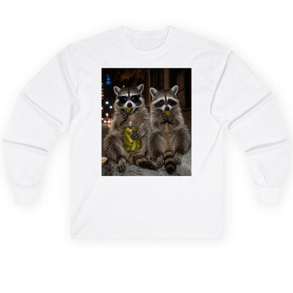 Raccoons Eating Pickles Funny Animal Lovers Long Sleeve Tee - product mockup - White