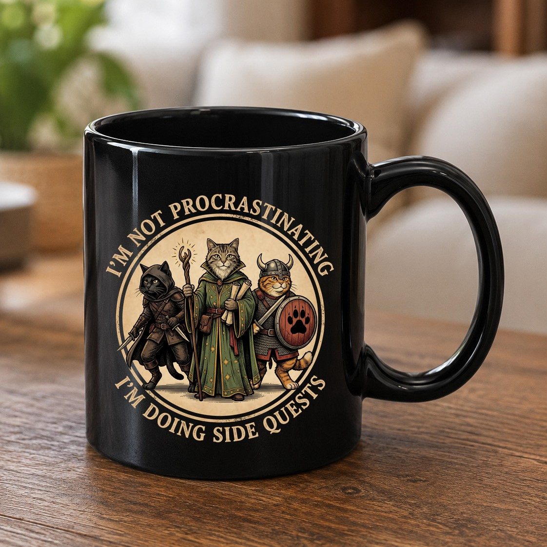 I'm Not Procrastinating I'm Doing Side Quests rpg cats Black Mug Black product mockup