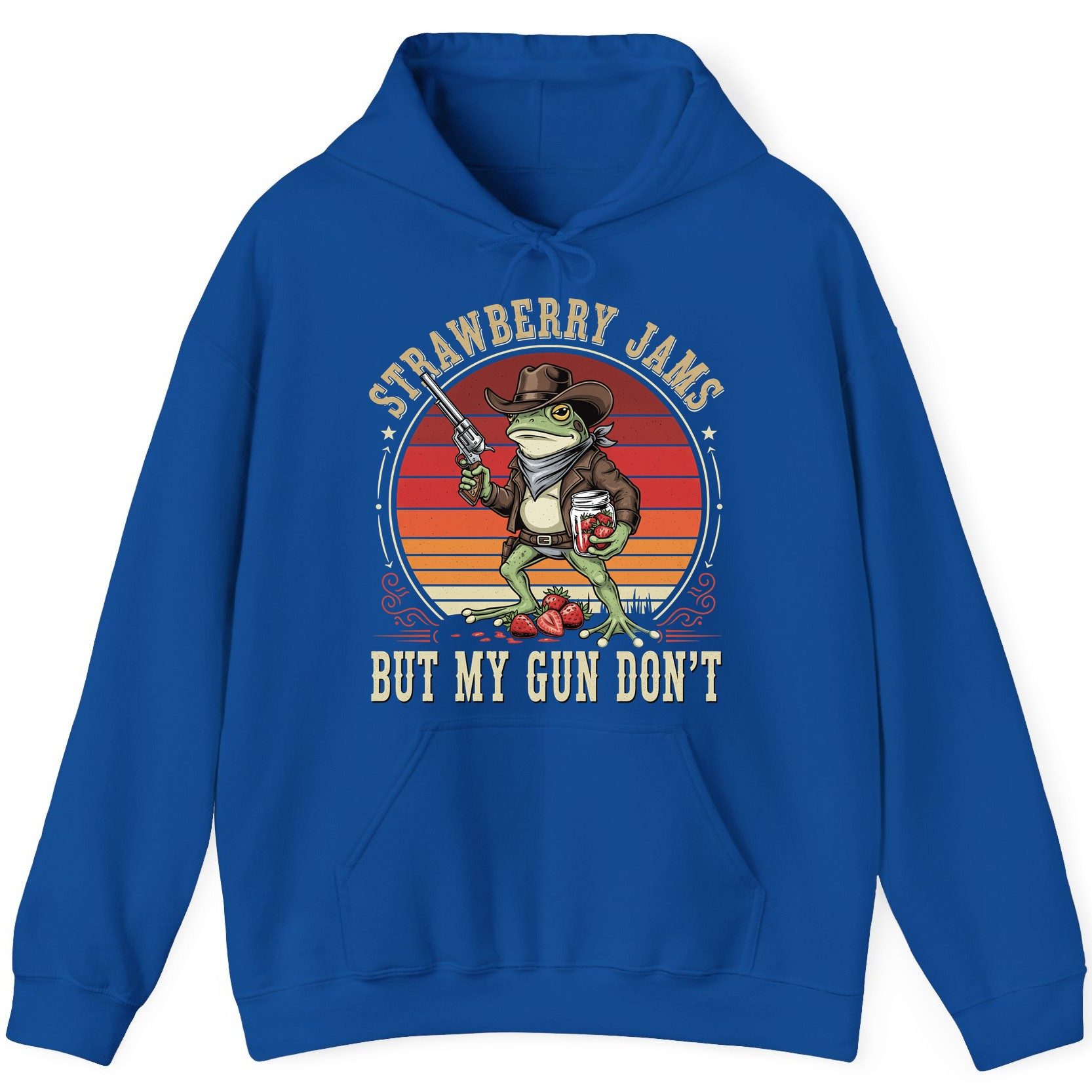 Strawberry Jams but My Gun Don't cowboy frog Hoodie Royal product mockup