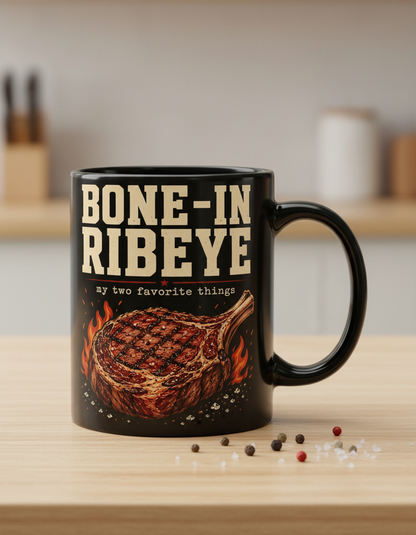 Bone-In Ribeye Steak Illustration Black Mug - Black
