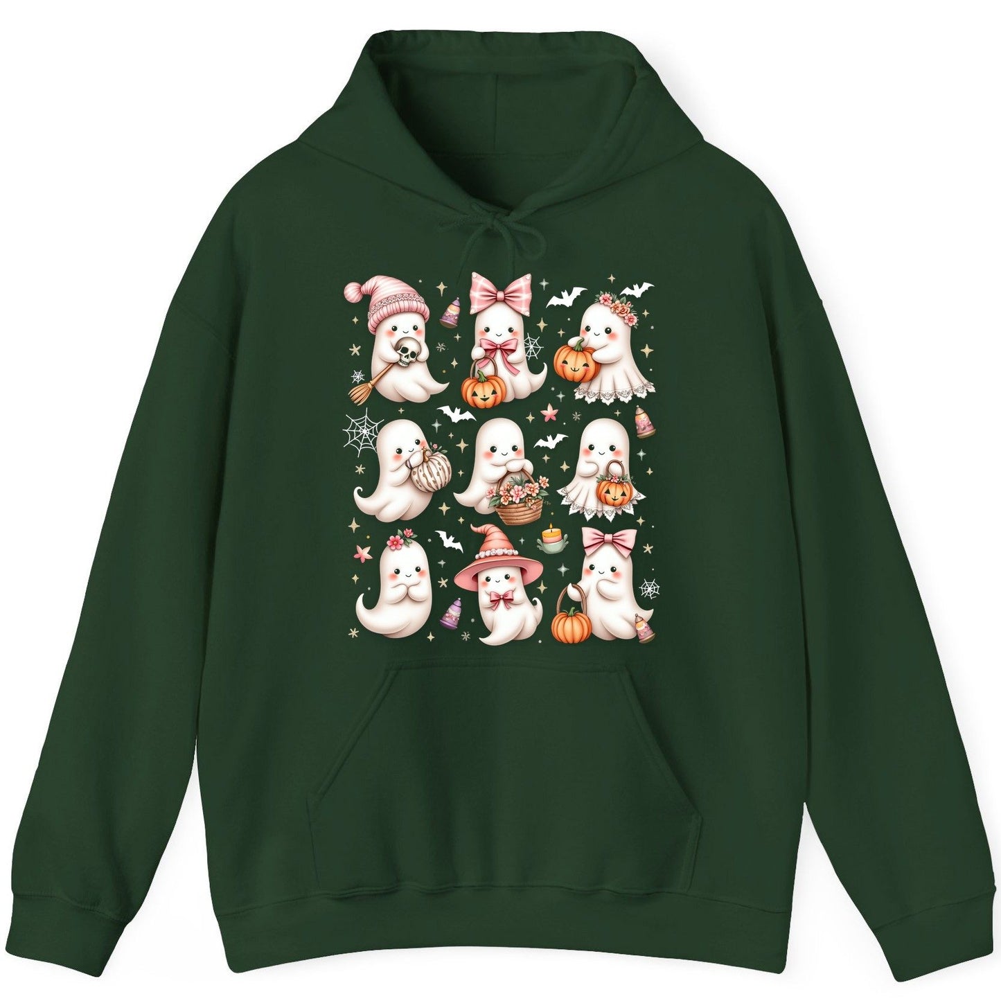 Cute Pink Halloween Ghosts cute Halloween ghosts Hoodie Forest Green product mockup