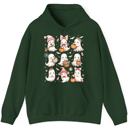 Cute Pink Halloween Ghosts cute Halloween ghosts Hoodie Forest Green product mockup