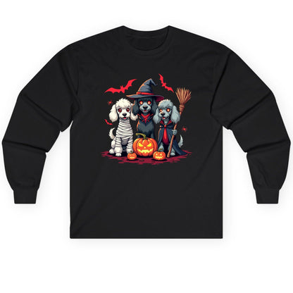 Spooky Poodle Trio Halloween dogs Long Sleeve Tee Black product mockup