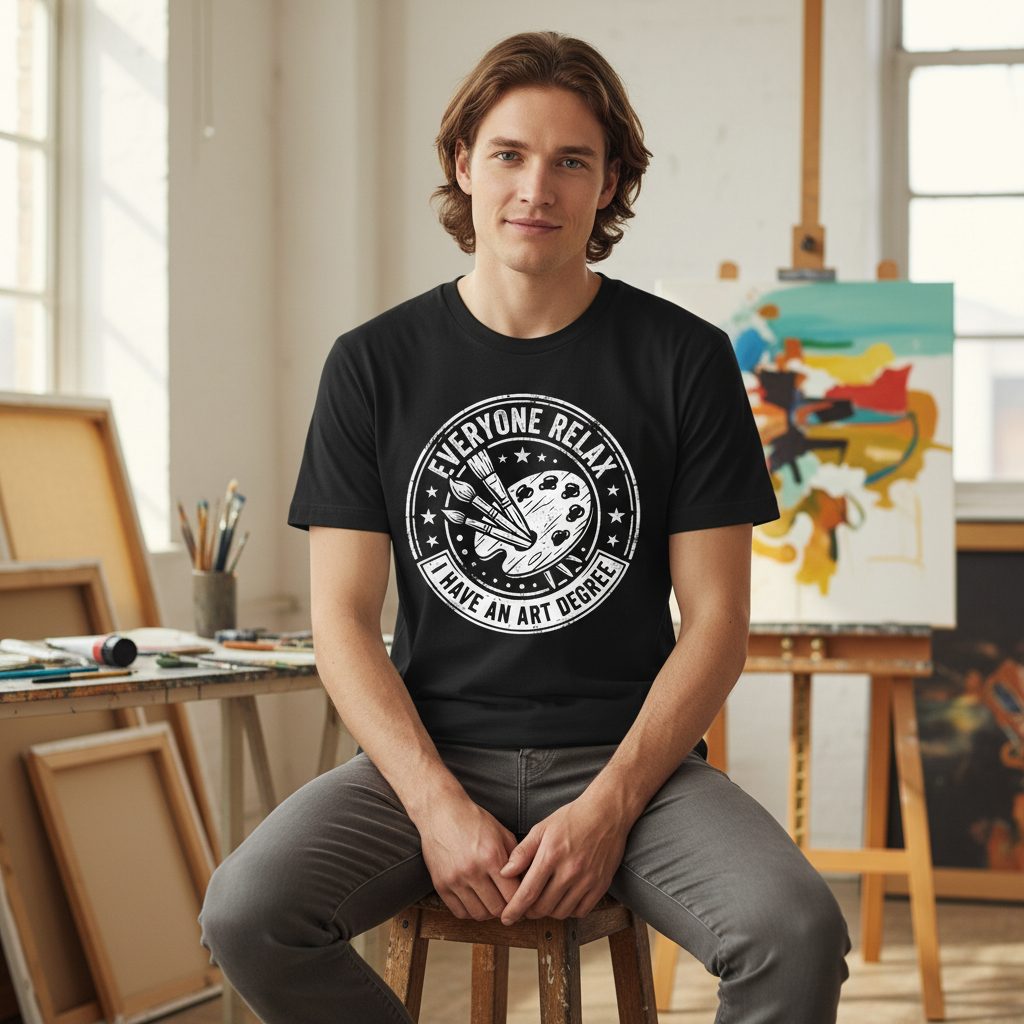 Everyone Relax I Have an Art Degree artists T-Shirt Black lifestyle mockup