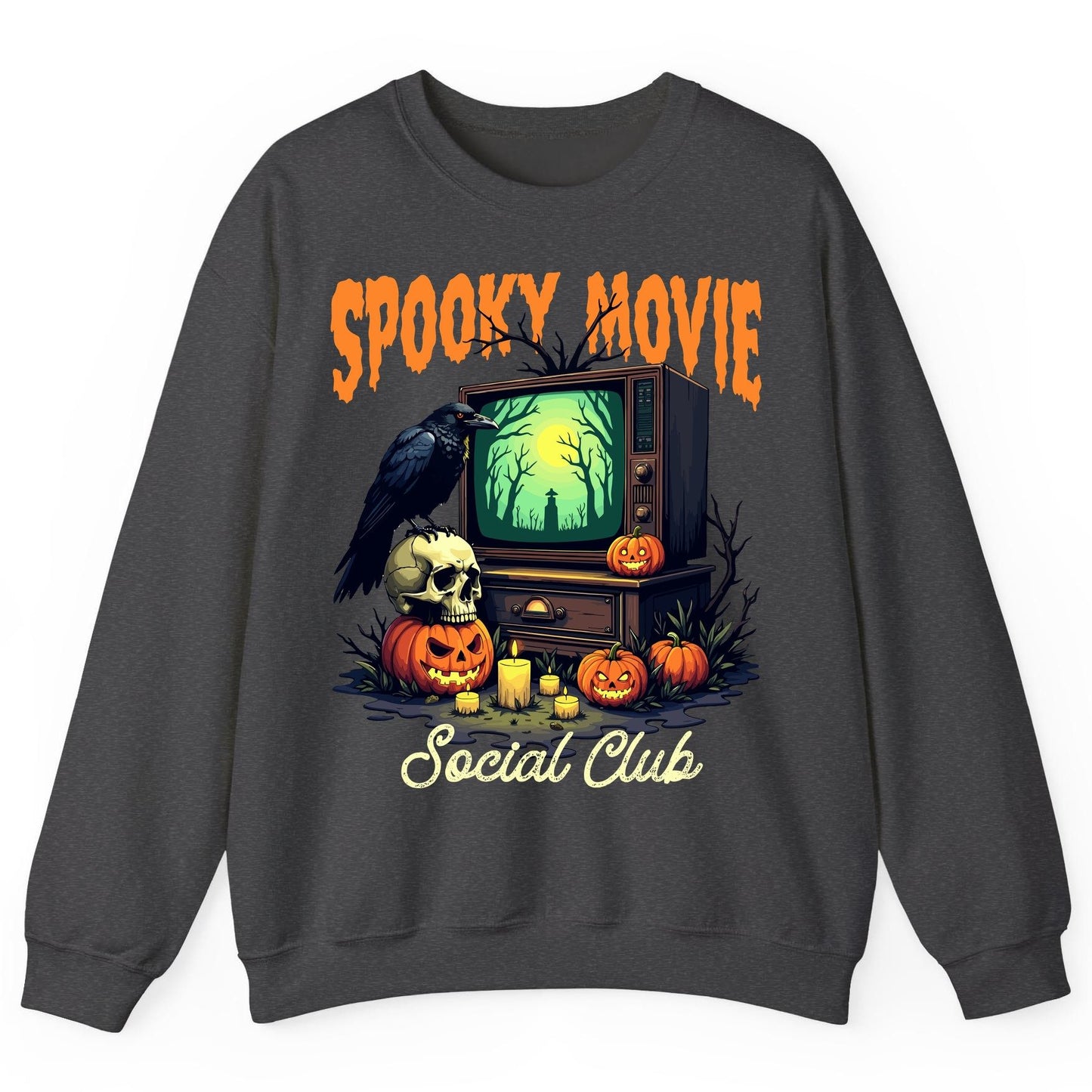 Spooky Movie Social Club Halloween Sweatshirt Dark Heather product mockup