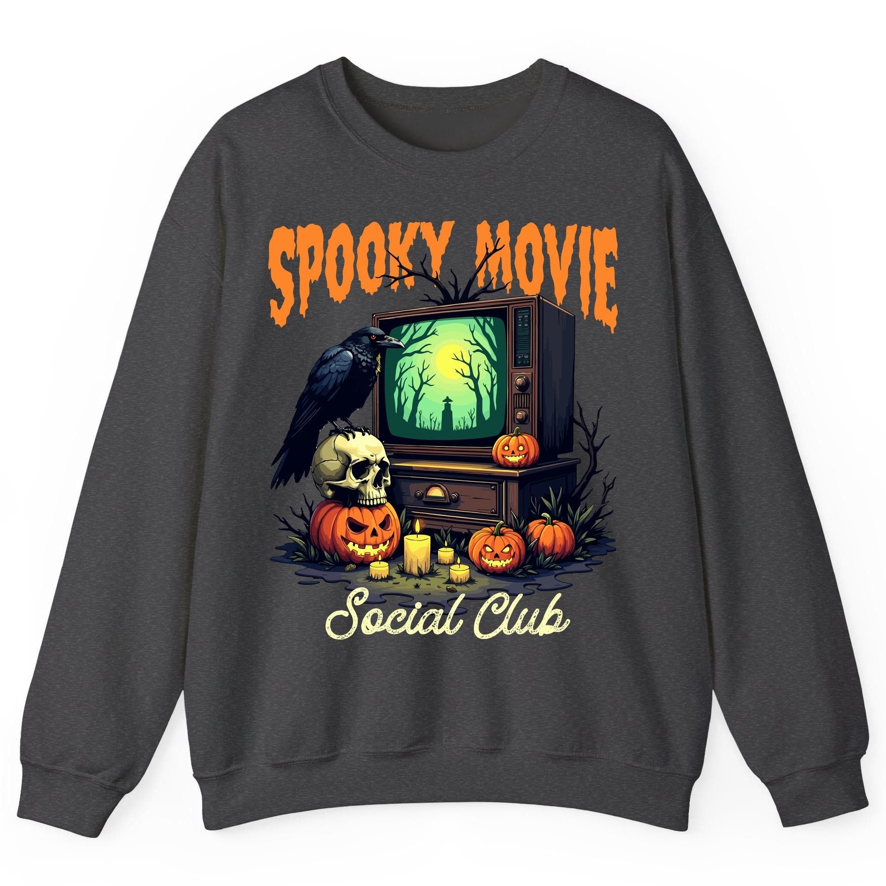 Spooky Movie Social Club Halloween Sweatshirt Dark Heather product mockup