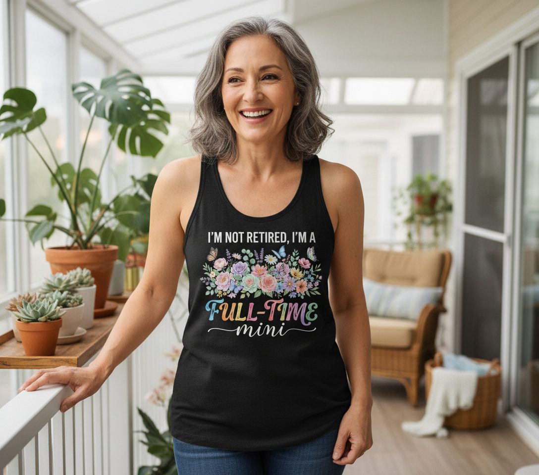 I'M NOT Retired I'M a Full-Time Mini Funny Grandmother Tank Top - lifestyle model mockup - Black