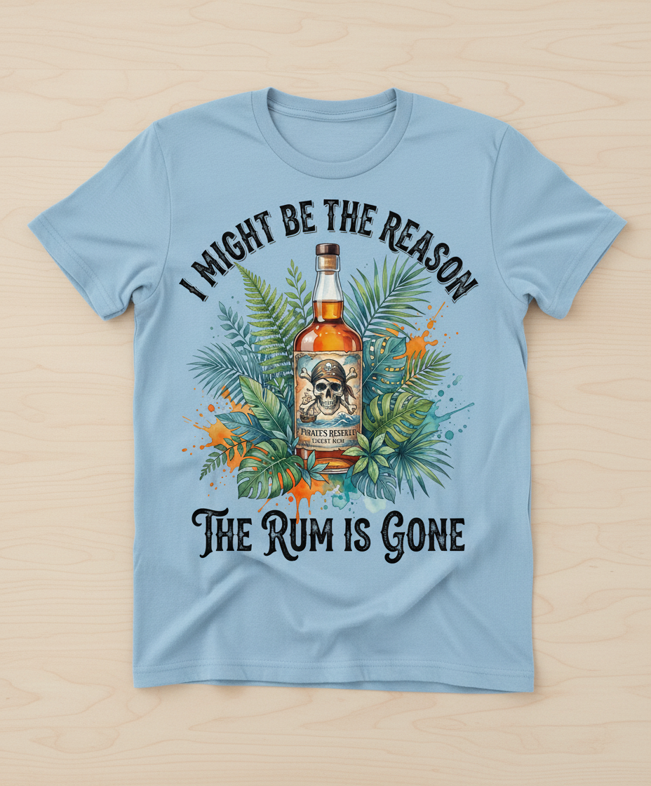 I Might Be The Reason The Rum Is Gone Pirate Design T-Shirt - Light Blue