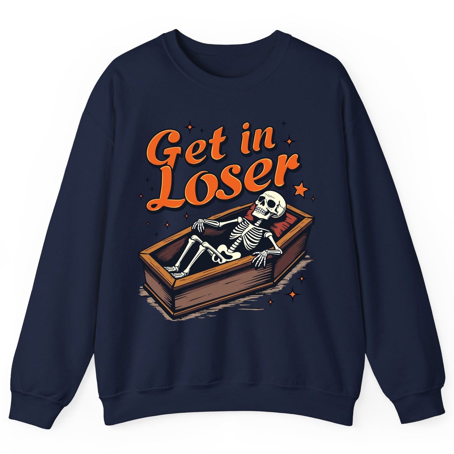 Get in Loser skeleton in coffin Sweatshirt Navy product mockup