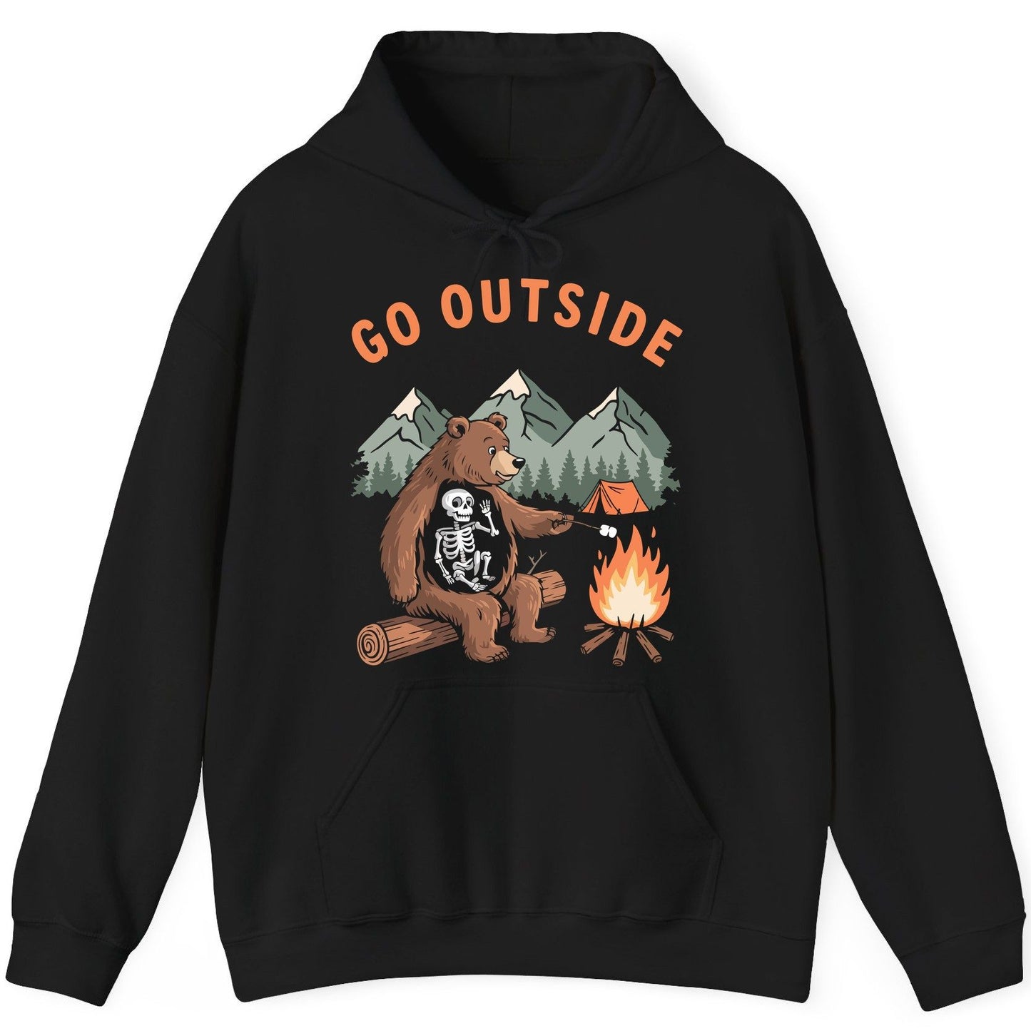 Go Outside funny bear Hoodie Black product mockup