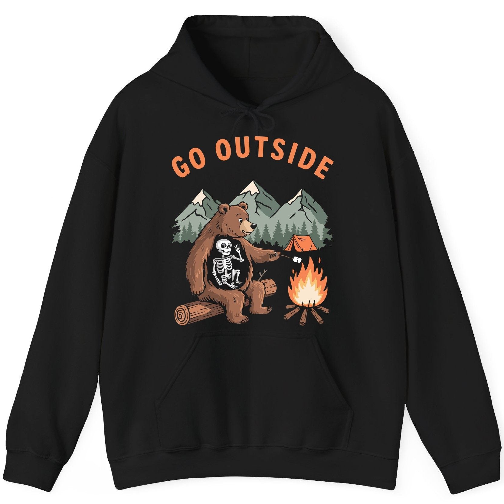 Go Outside funny bear Hoodie Black product mockup