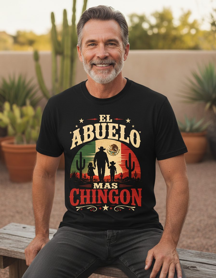 El Abuelo Mas Chingon mexican grandfather T-Shirt Black lifestyle mockup