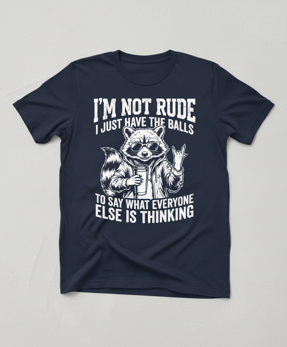 Sassy Raccoon I'm Not Rude Funny Quote T-Shirt - Navy