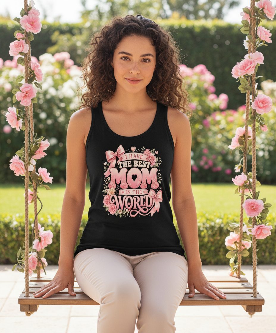 I Have the Best Mom in the World Mother's Day Tank Top - lifestyle model mockup - Black