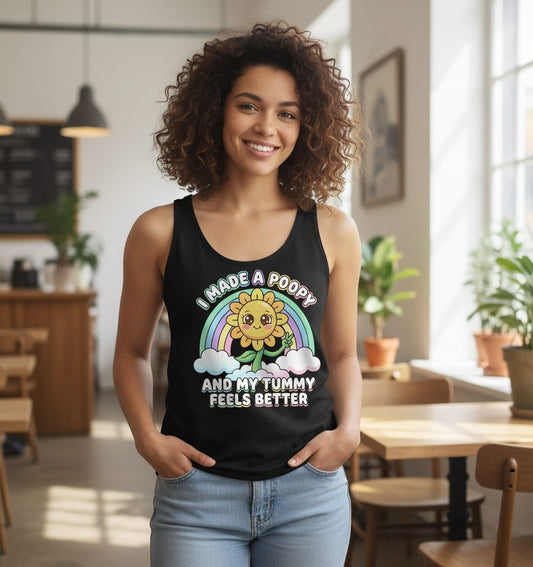 I Made a Poopy and My Tummy Feels Better kawaii sunflower Tank Top Black lifestyle mockup