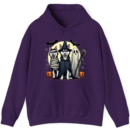 Halloween Huskies in Costumes Halloween huskies Hoodie Purple product mockup