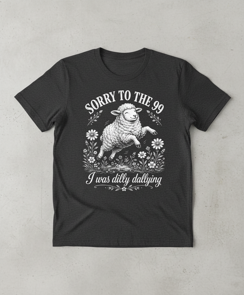 Dilly Dallying Lost Sheep Christian Humor Design T-Shirt - Dark Heather