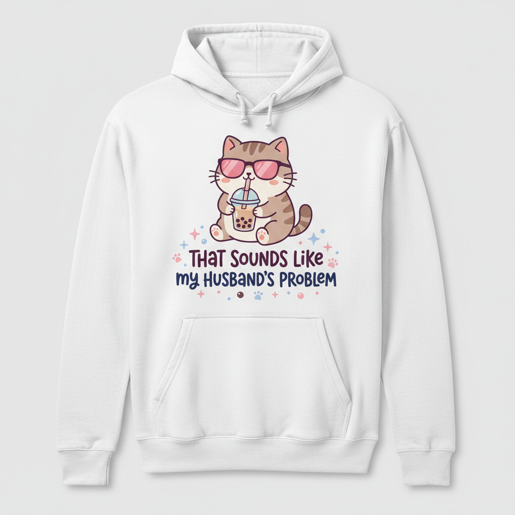 That Sounds Like My Husband's Problem Cat with Boba Tea Hoodie - White