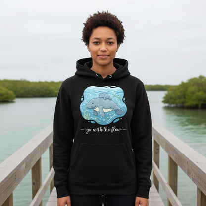 Go with the Flow Manatee Hoodie - lifestyle model mockup - Black