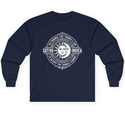 Sativa to Change the Things I Can Indica to Accept Long Sleeve Tee - product mockup - Navy