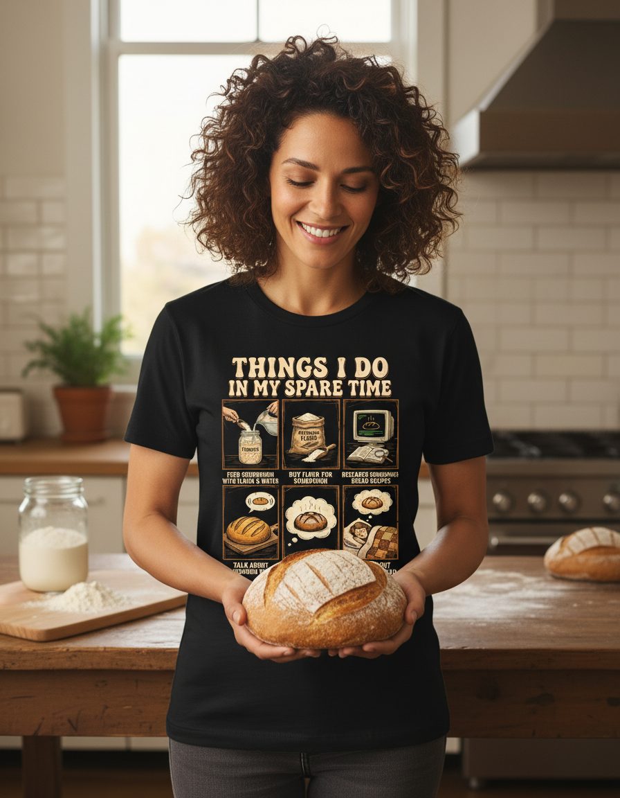 Things I Do in My Spare Time sourdough bread baking T-Shirt Black lifestyle mockup
