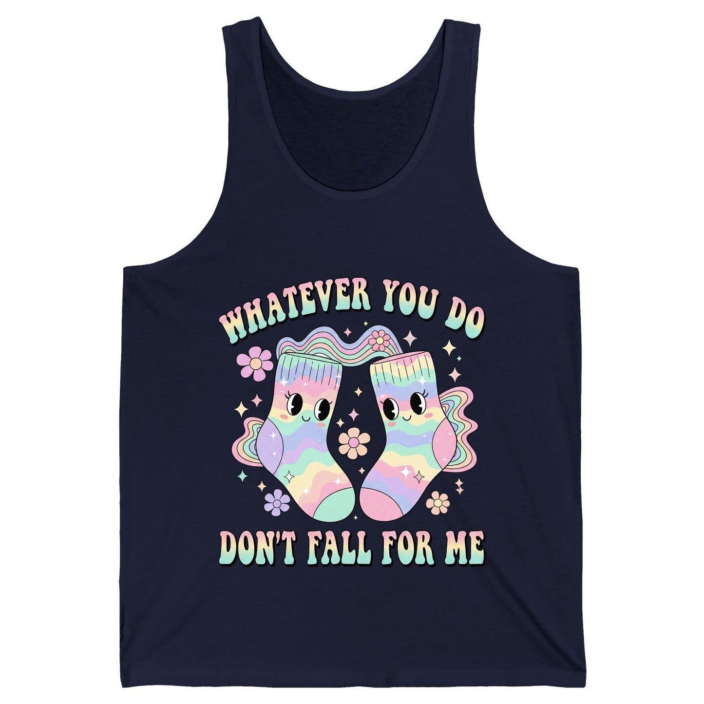 Whatever You Do Don't Fall for Me funny socks Tank Top Navy product mockup