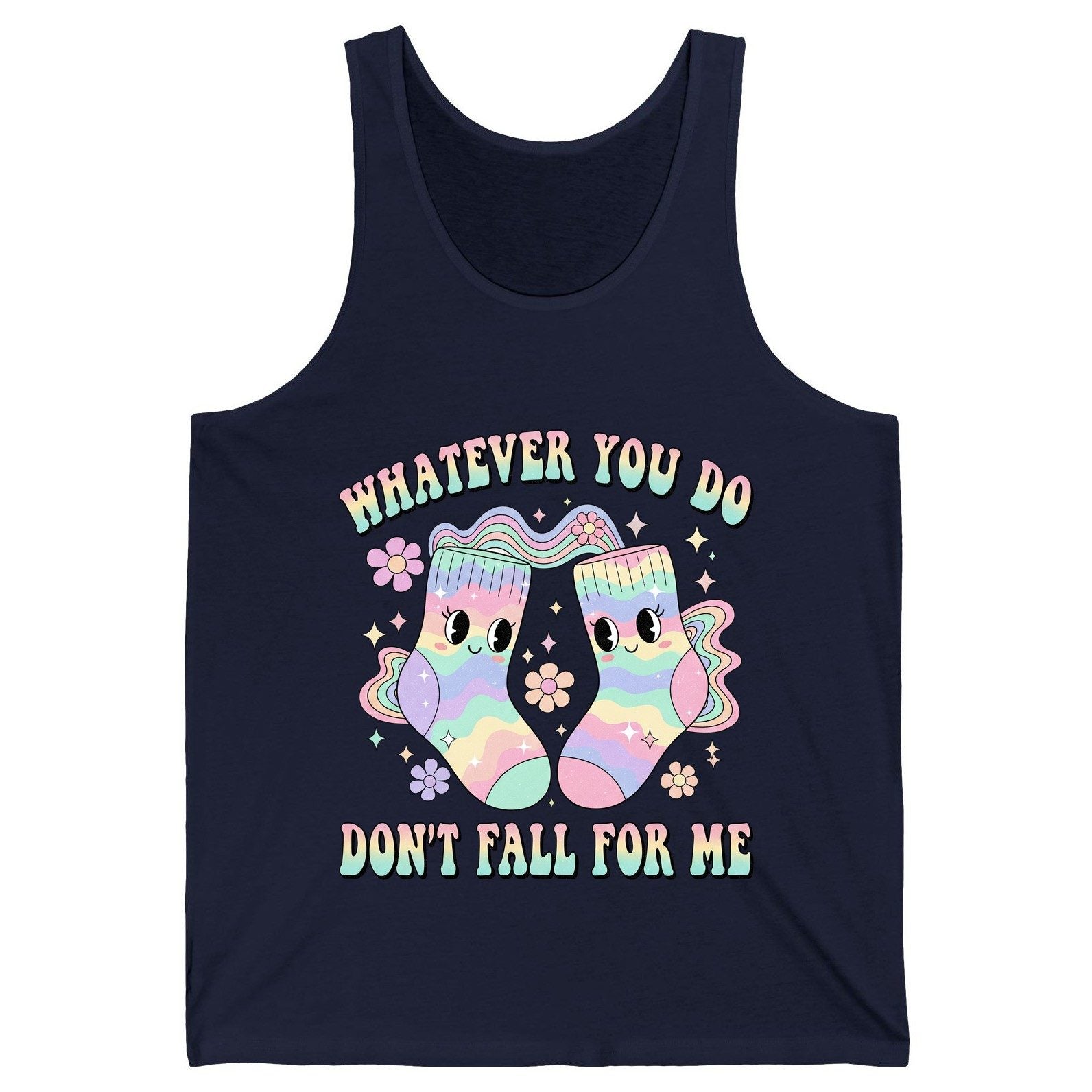 Whatever You Do Don't Fall for Me funny socks Tank Top Navy product mockup