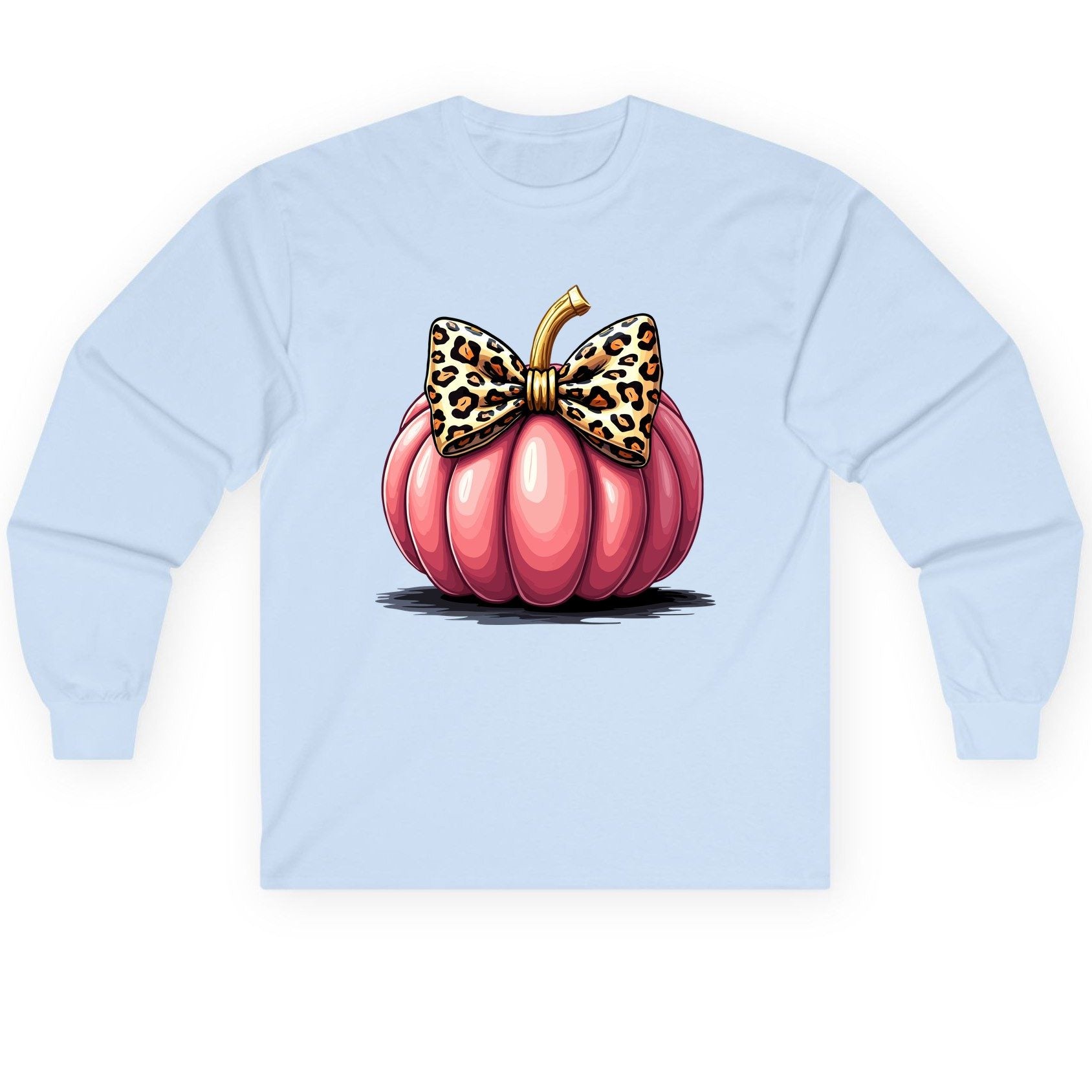 Pink Leopard Pumpkin pink pumpkin Long Sleeve Tee Light Blue product mockup