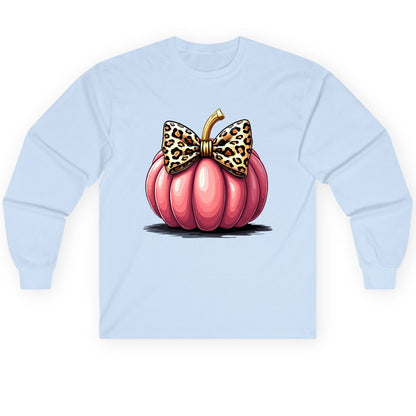 Pink Leopard Pumpkin pink pumpkin Long Sleeve Tee Light Blue product mockup