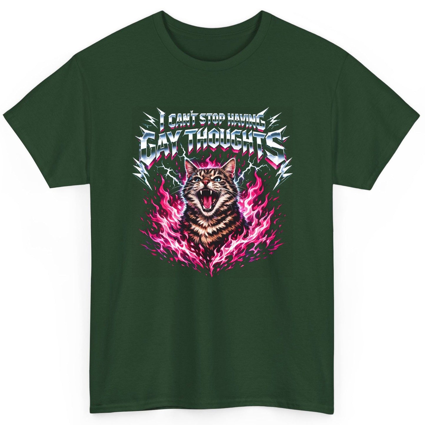 I Can't Stop Having Gay Thoughts cat T-Shirt Forest Green product mockup