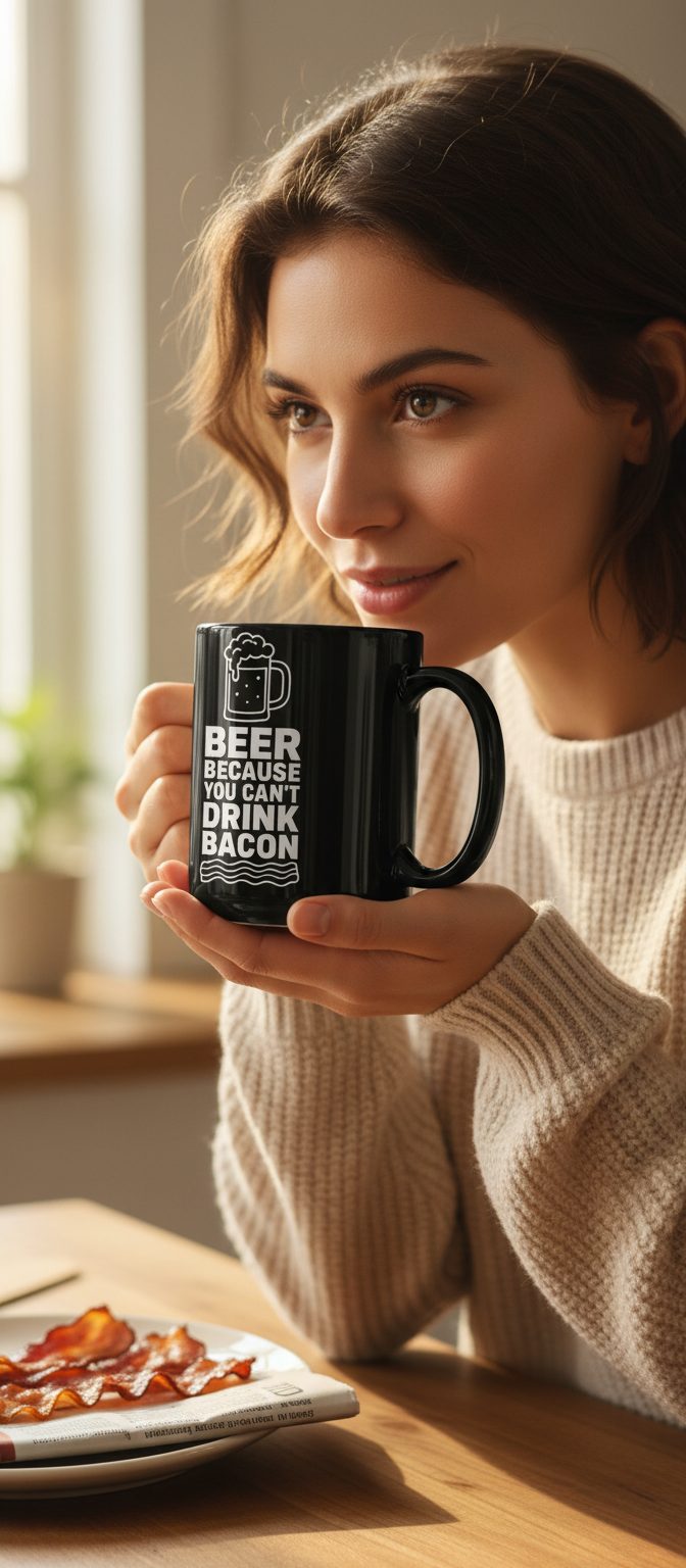 You Can't Drink Bacon Beer Funny Lovers Black - lifestyle model mockup - Black