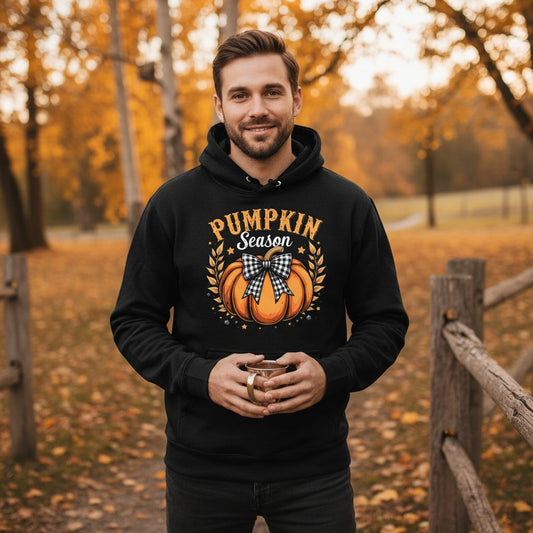 Pumpkin Season fall Hoodie Black lifestyle mockup