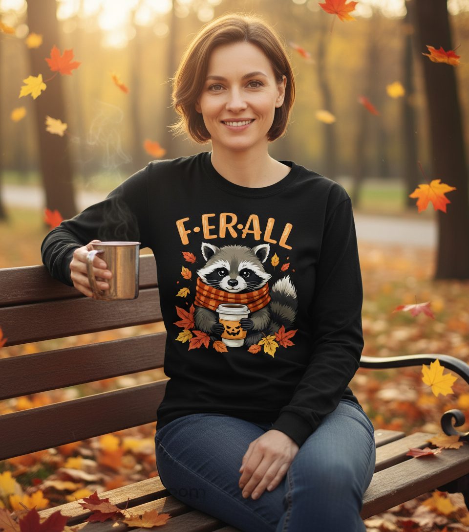 F ER All raccoon Long Sleeve Tee Black lifestyle mockup