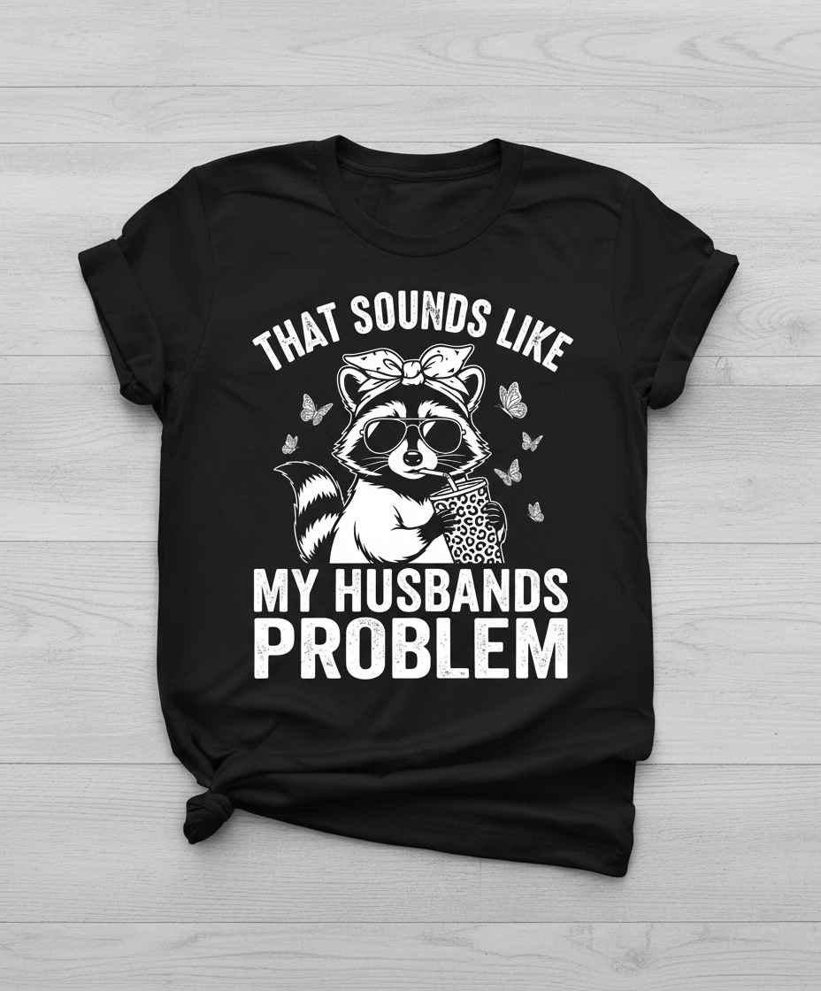 That Sounds Like My Husbands Problem Sassy Raccoon T-Shirt - Black